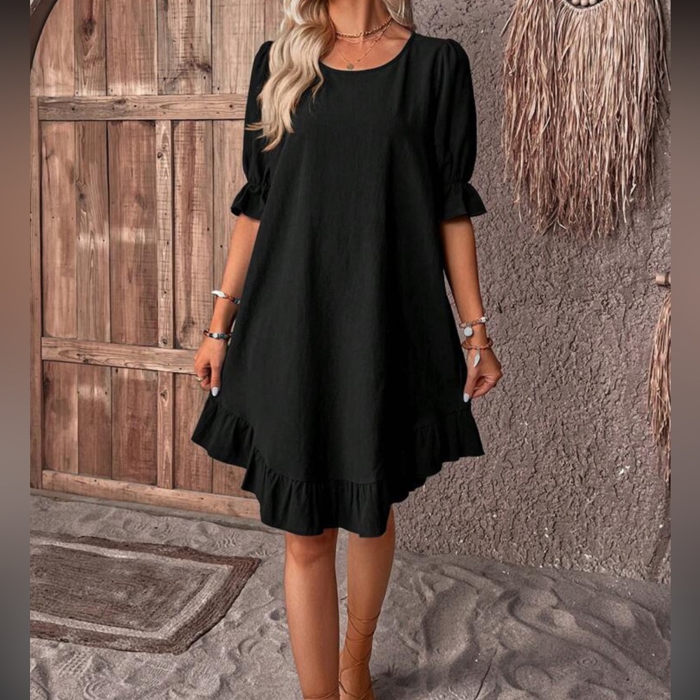 Solid Ruffle Hem Smock Dress - Picture 4 of 4